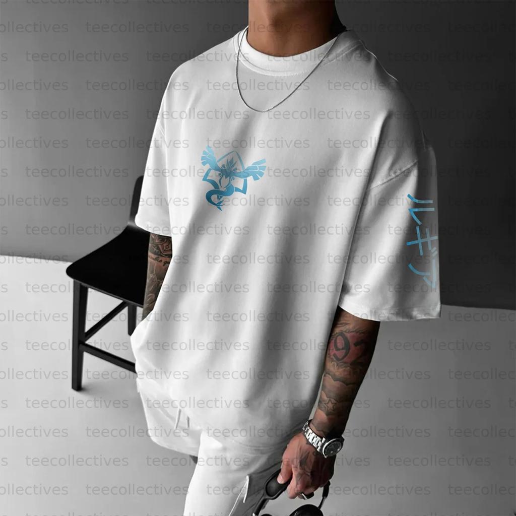 T Shirt Men Cotton Short Sleeve Tops Summer Graphic Tees White Base Ghost Type Character Chest Print Pokemon