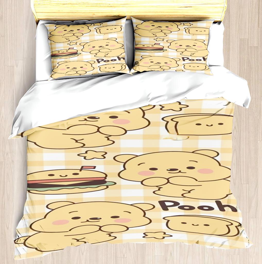 MINISO Winnie the Pooh Duvet Cover Set Comforter Bedding 3d Children'S Bedding Set 3-Piece 1 Quilt Cover King Size
