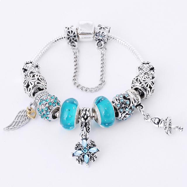 

Европейский оригинальный браслет с подвесками из кристаллов для детей и женщин с посеребренной цепочкой-змейкой, фирменный браслет, аутентичные ювелирные изделия 16cm