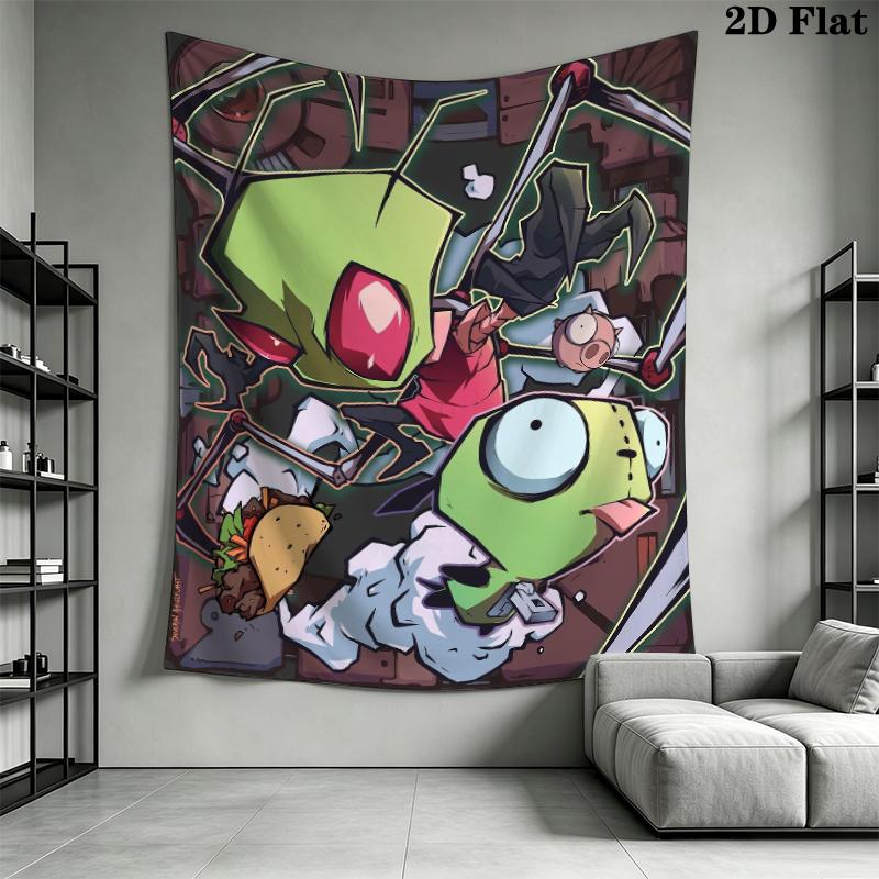 Invader Zim Wandteppich Ästhetischer Wandbehang Bedruckter Stoffdecke Dekorative Wandteppiche für Schlafzimmer Wohnzimmer Heimdekoration