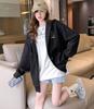 TASOGARA Long Zip Hoodie with Fleece Loose Plus Sizes Casual Wear Women's Lining, Fit, Available, Fall/Winter (JP, Alphabet, M, Black)