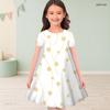 Girls Round Neck Short Sleeve Floral Tree Printed A Line Flared Black Dress