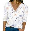 Ladies V Neck Casual Short Sleeve Casual Comfortable Loose Lace Print T-Shirt Top