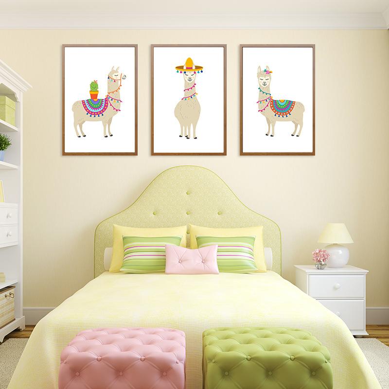 Cute Cartoon Animal Alpaca Camel Children Room Decorative Painting Home Bedroom Decorative Modern Oil Painting Wall Art Canvas