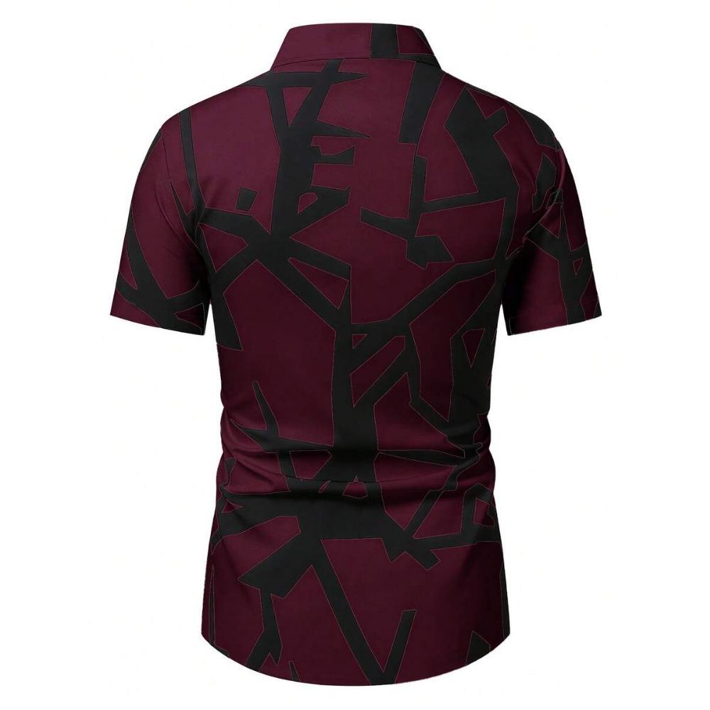 Spring Summer Men Spell Color Short Sleeve Shirt Men Casual 3D Digital Print Simple Style Shirt Tops 100% Polyester