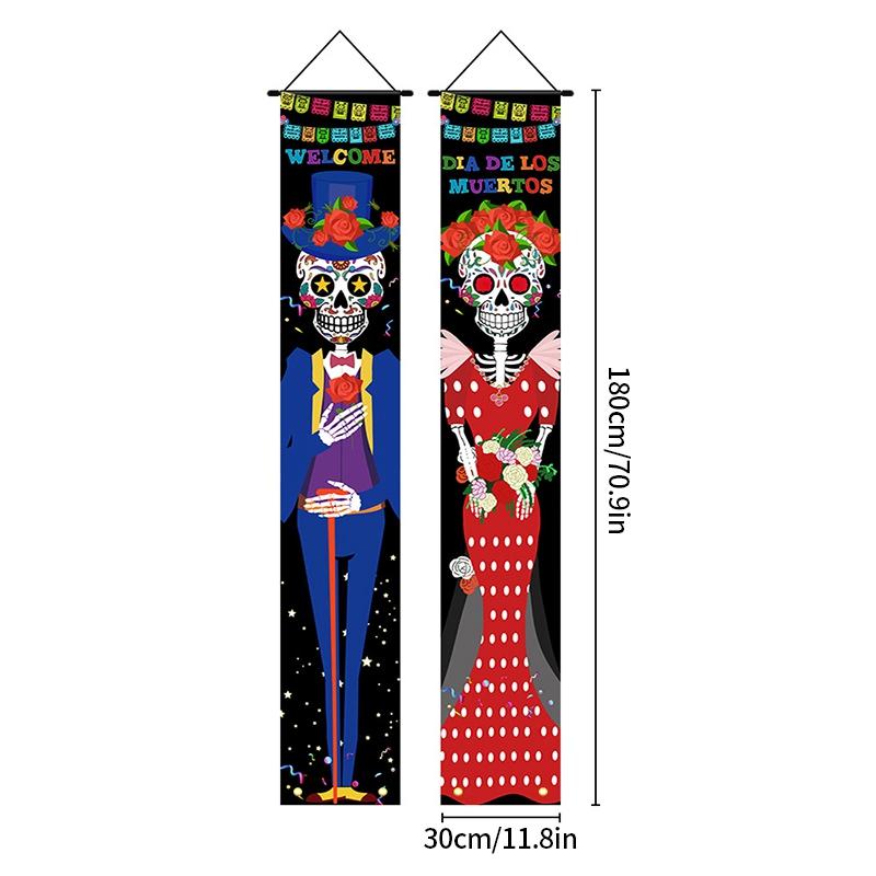 Day of The Dead Decoration Halloween Decoration Outdoor Door Hanging Flags Mexican Party Scary Accessorie Home Decor