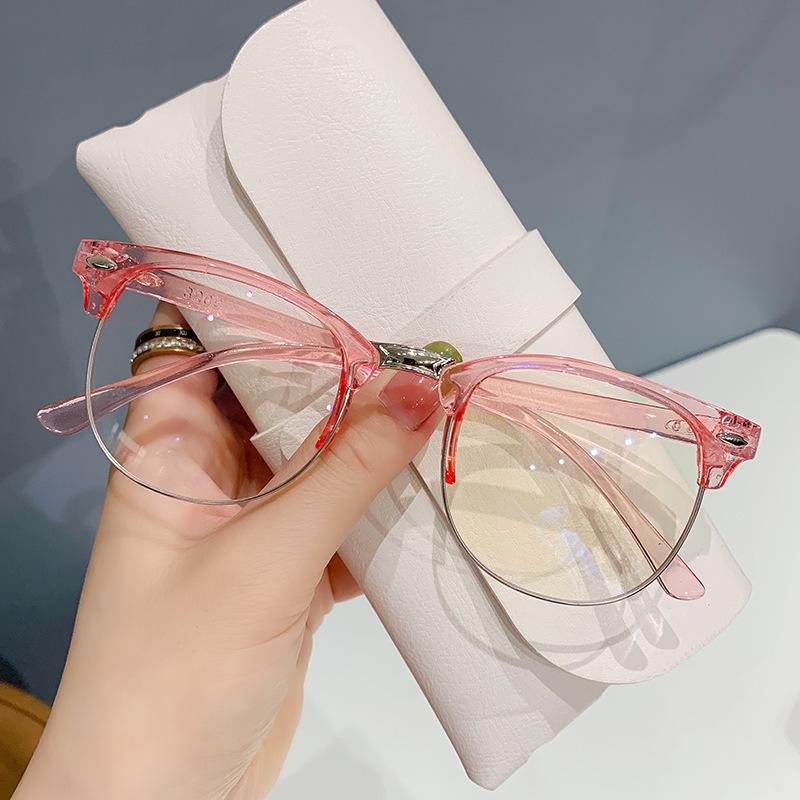 Vintage Style Unisex Non-Prescription Blue Light Blocking Glasses, Semi-Rimless, Durable PC Frame, with Clear PC Lenses