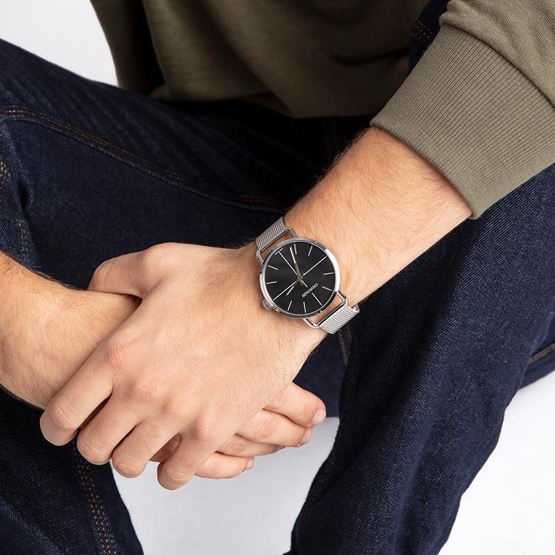 CALVIN KLEIN / Transcendence Series Watch Quartz Movement Stainless Steel Strap 42mm Bla Dial Men's Watch Beige Bla Plate Silver Strap K7B21121