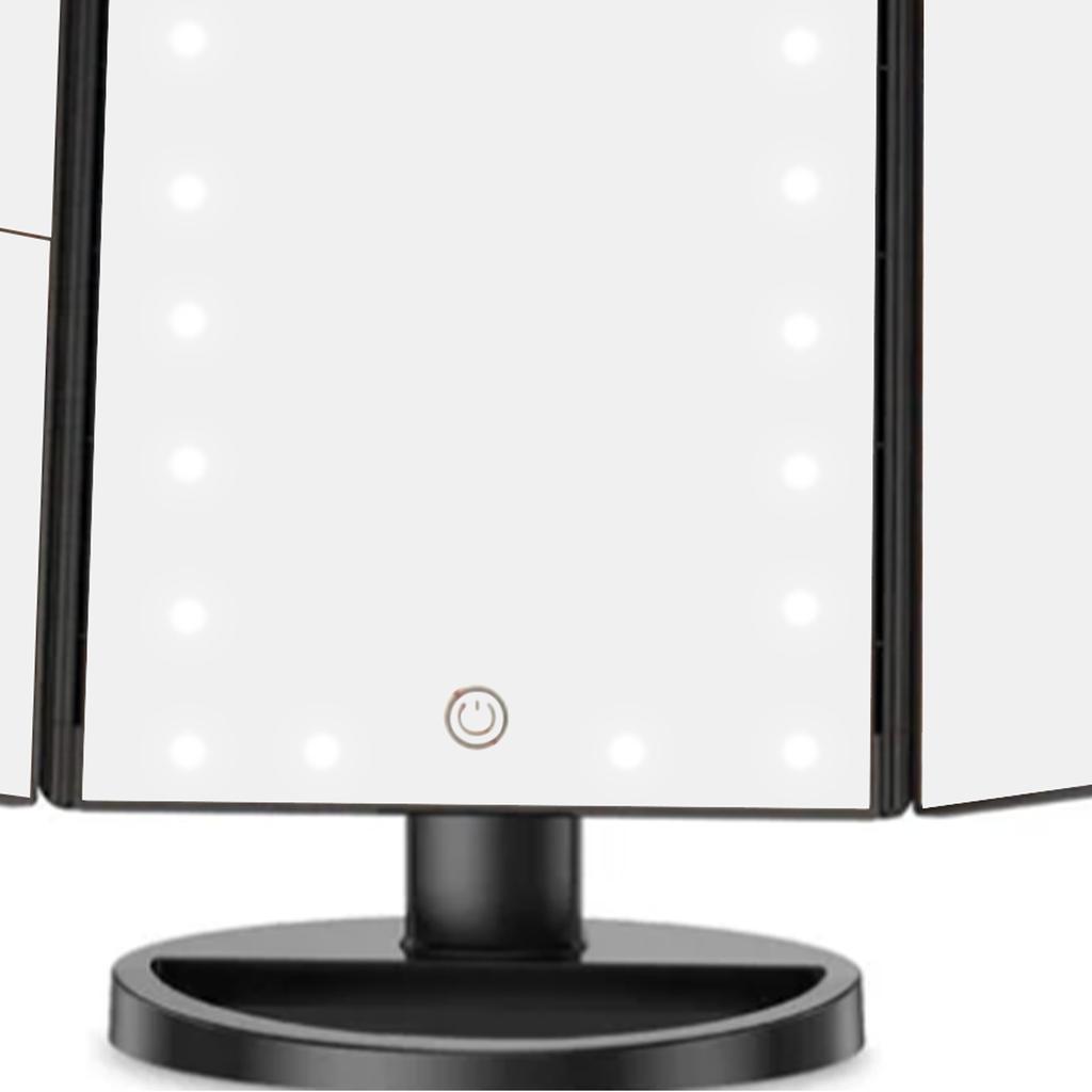 LED Vanity Mirror Three Fold USB Black with Data Cable Small Mirror Makeup Mirror for Bedroom Daily