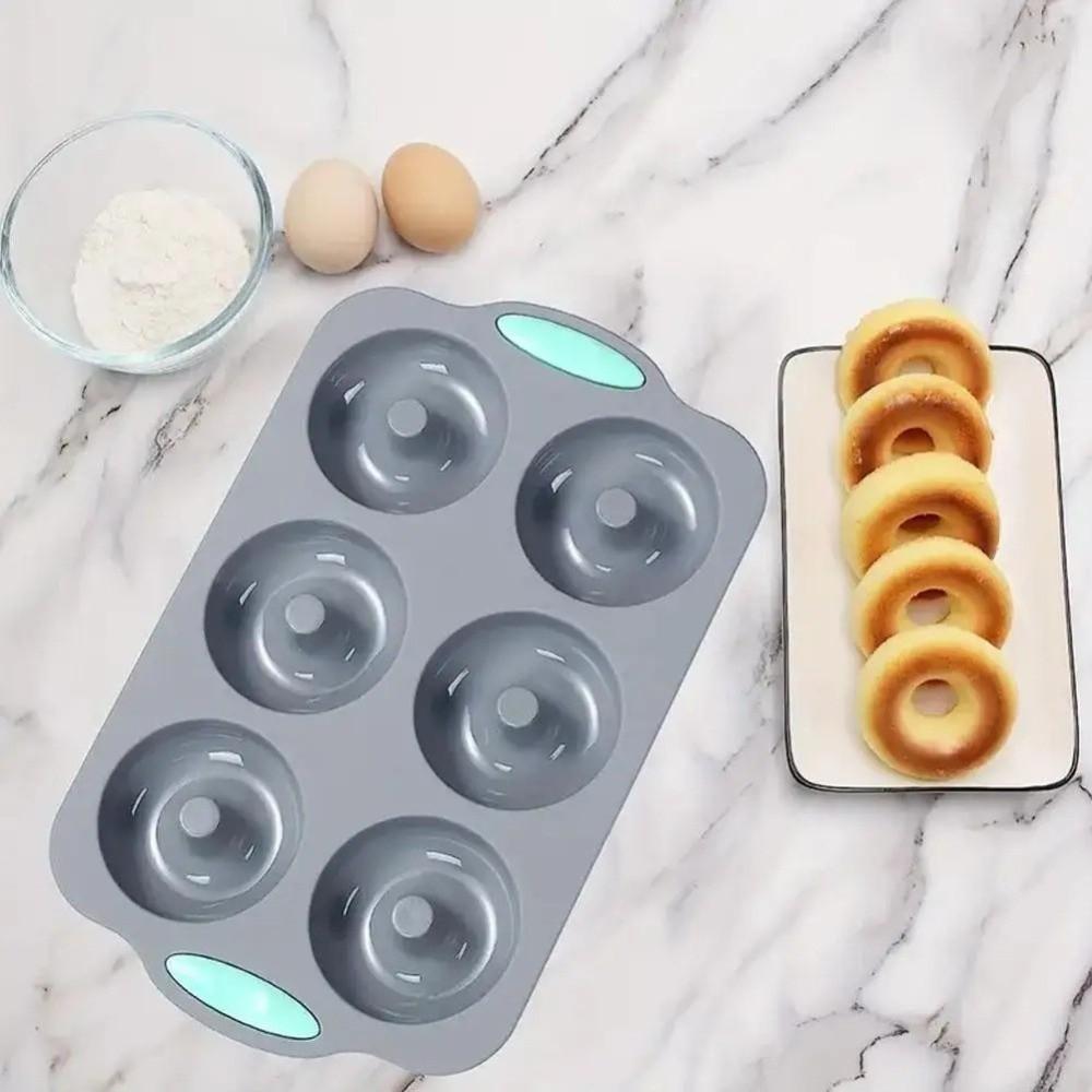 Non Stick Silicone Donut Mold Reusable 6 Hole Baking Tray Heat-Resistant Cylindrical Coil Texture Muffin Cake Mould Cake Making