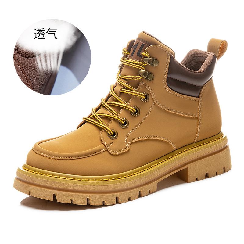Leather big yellow boots 2025 autumn new women's platform thick heel thin short boots casual Martin boots fashion women's boots