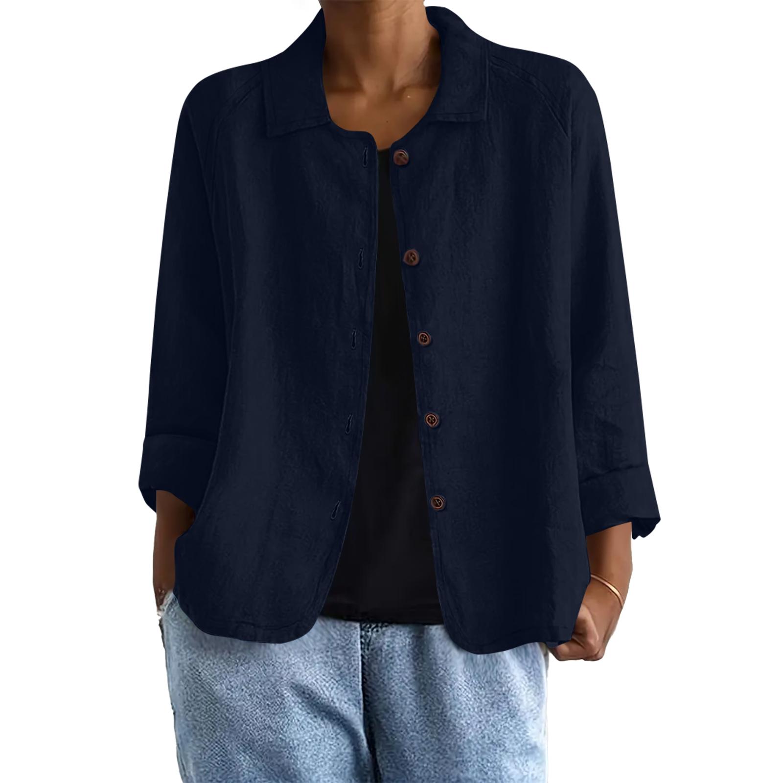 

Women s Loose Fashion Collar Casual Cardigan Tops Jacket XXL темно-синього кольору