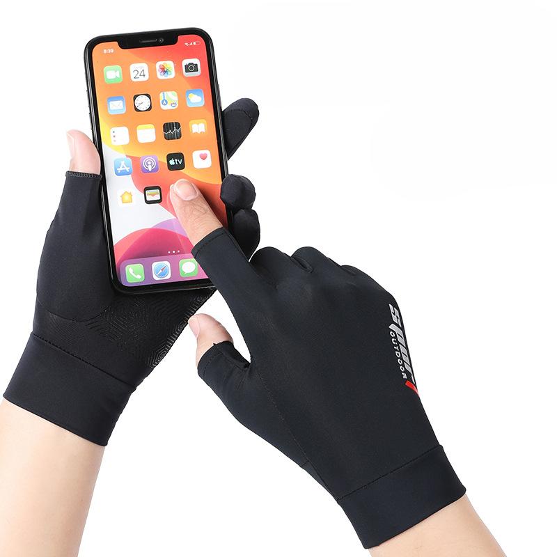 Spring and Summer Sun Protection Ice Silk Gloves Anti Ultraviolet Leakage Fingers for Men and Women Thin Style Riding Half Fingers for Anti-slip
