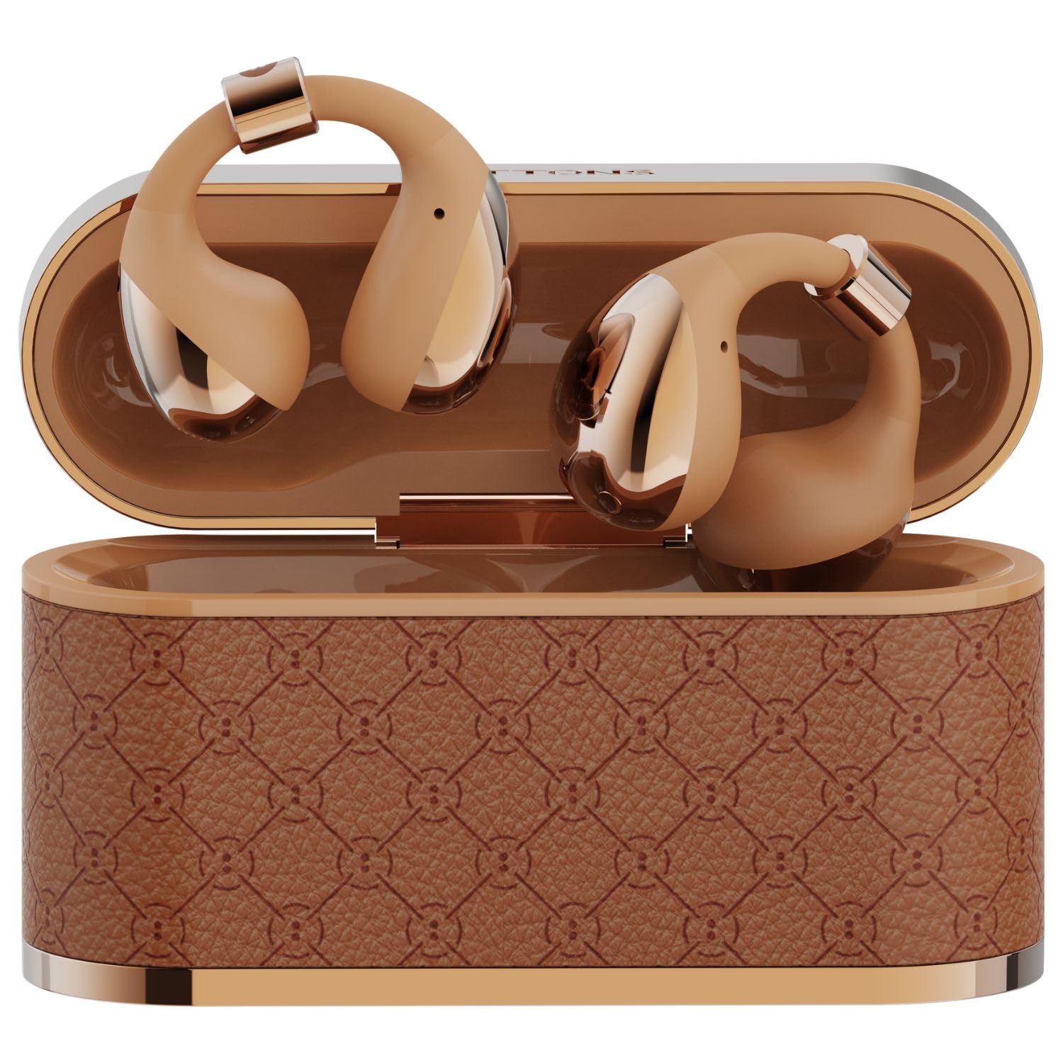 

BUTTONS Clip Earphones with Ear Cuffs with Compatible with iOS and IP54 Noise Cancellation (Gold Brown) Clip-on (Bluetooth 5.4, Mic, Android,