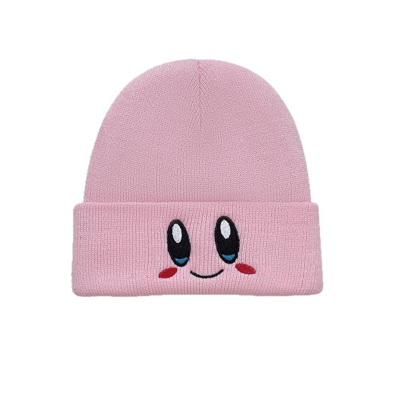 Pink Star Kirby Hat Embroidered Expression Versatile Wool Hat Autumn and Winter Casual Cute College Style Knitted Hat for Women