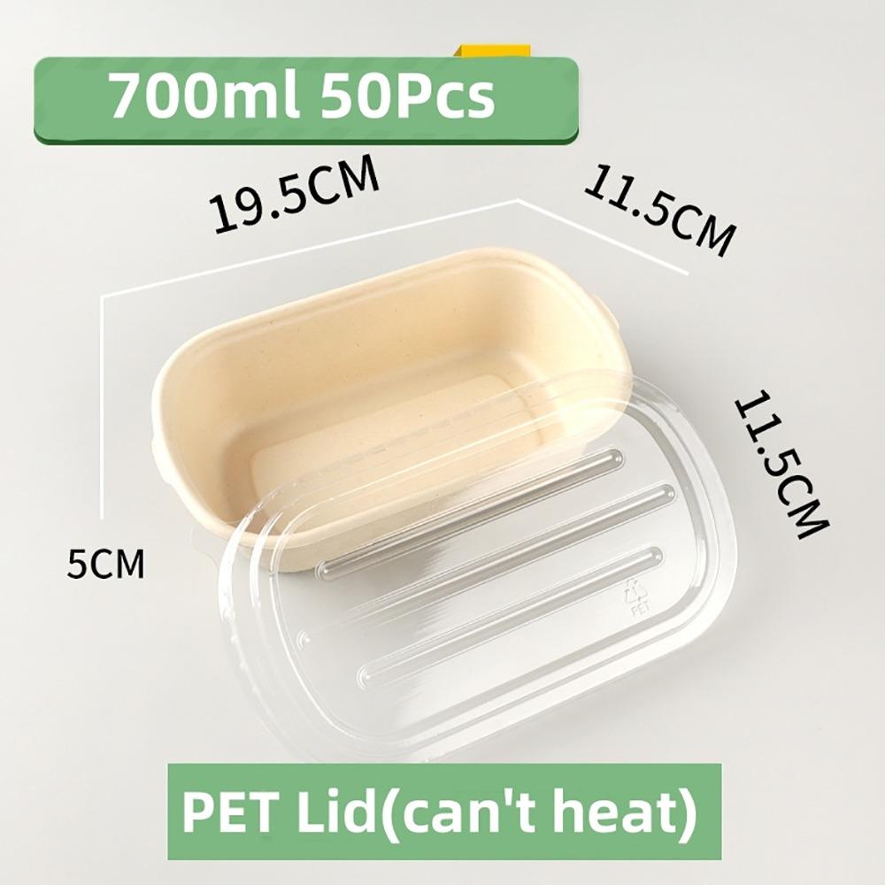 50Pcs New Biodegradable Disposable Bento Box 500/700ml Baking Cake Food Containers Plastic Lid with Cover Snack Box