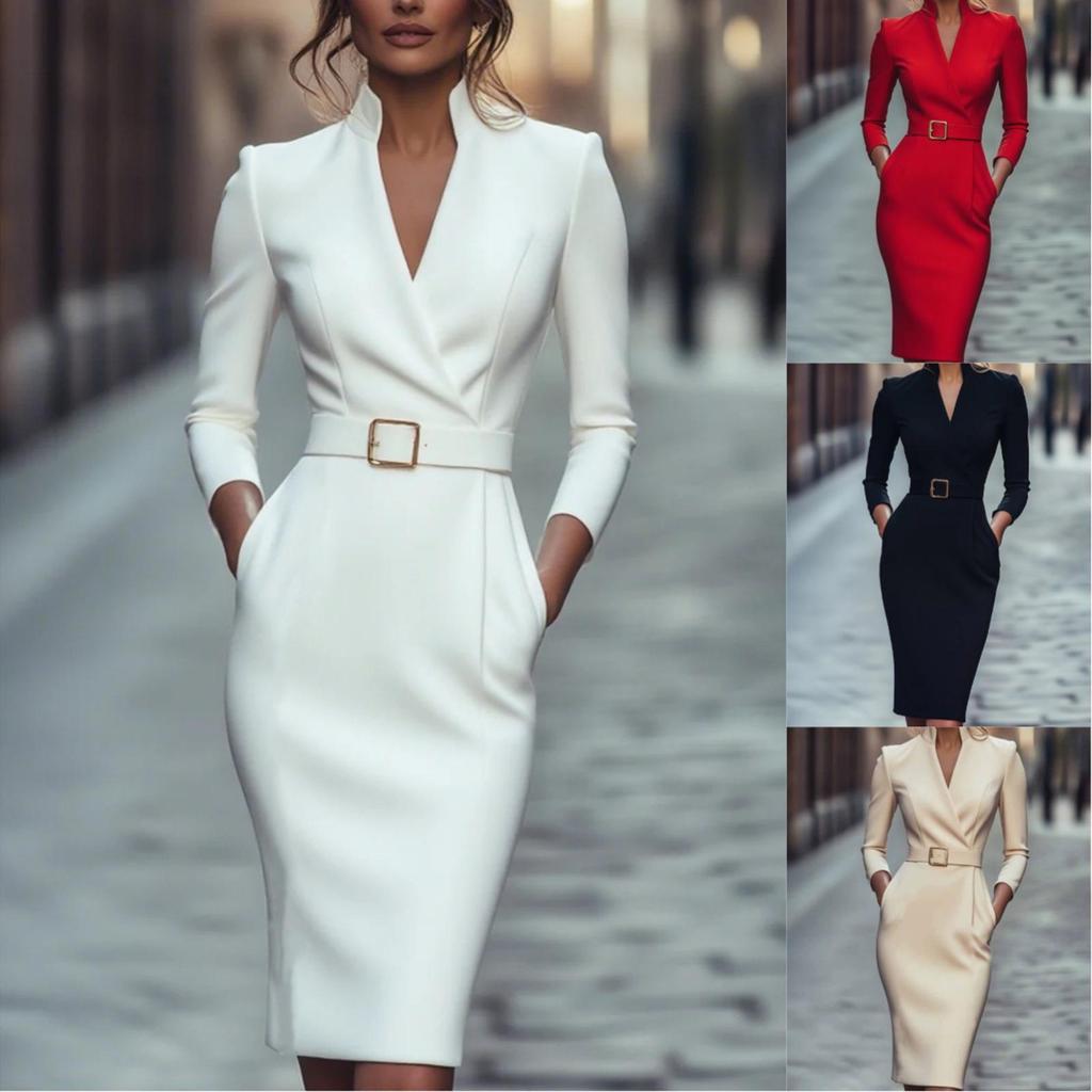 Women's Fashionable French-inspired Sophisticated Elegance Socialite - Waist-cinched Dress