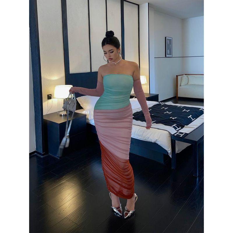 

Brother Nan Slightly Oversized Girls Sexy Sexy off-the-Shoulder Dress Women s Summer Mesh Thin High Waist Stretch Fashion Dress Image color M