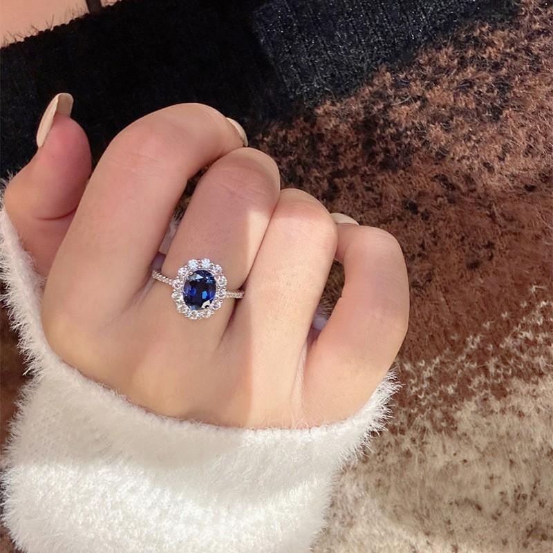 New 925 Sterling Silver Ring Beautiful Blue Gemstone for Women Wedding Jewelry Engagement Charm Party Fashion High Quality Ring