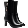 Women's Winter Warm Soft Fashion Leather Female Boots High-heeled Plush Trend Mid-calf Zipper Round Head Boots