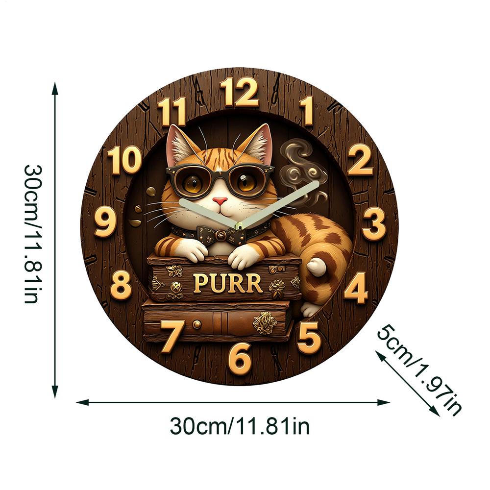 

Cat Clock 12 Inches Decorative Retro Silent Watch Wall Clock Cat For Home Living Room Kitchen Office Bathroom Travel Nightstand