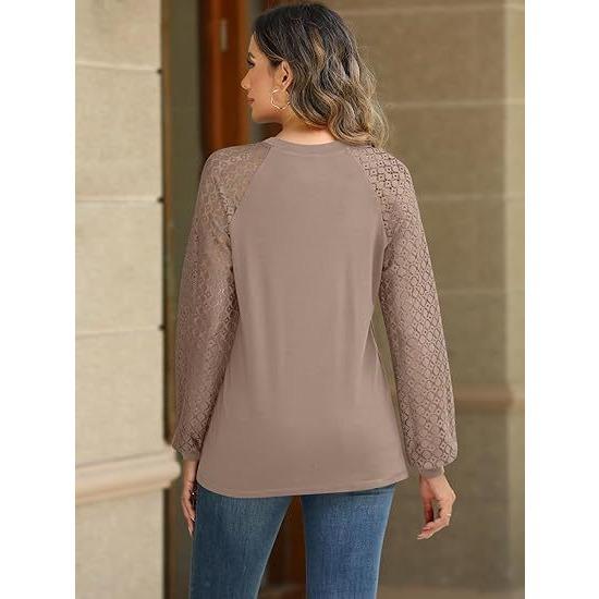 GMXIA Fall New Women's Long Sleeve Shirt for Women Lace Top Casual Autumn Knit Shirt