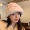 Colored Small Jelly Beans Plush Bucket Hat Women's Autumn and Winter Face Small Versatile Wool Hat Big Head Circumference Hat Bucket Hat