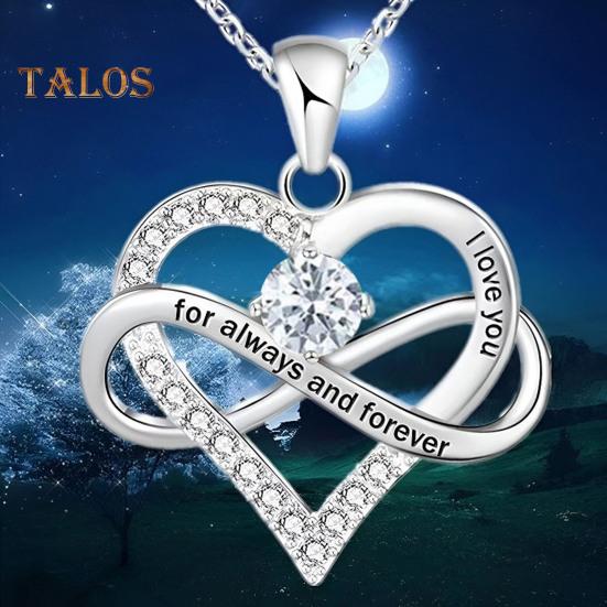 Heart Necklace for Women Romantic I Love You Forever Cubic Zirconia Heart Pendant Necklace for Valentine's Day Anniversary Gift