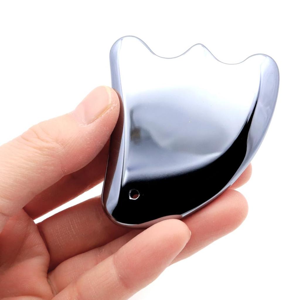Terahertz Mineral Gua Sha Medium Feather for Body and Scalp Skin Facial Health and Beauty [GOLD STONE] Plate, Size, Shape, Massage, Care, Slimming,