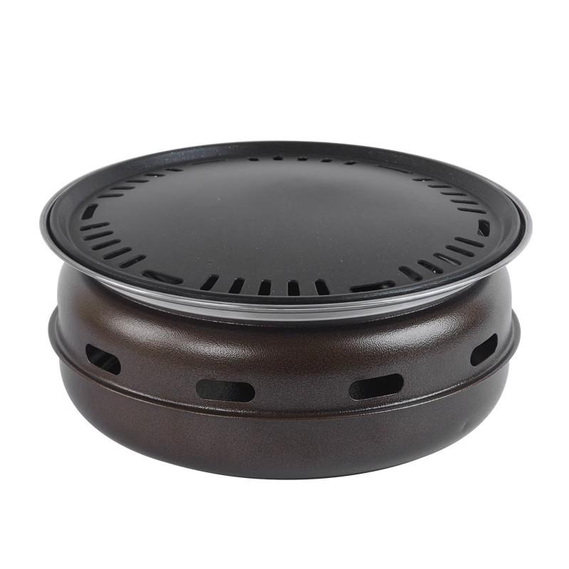 Round Stainless Steel Charcoal Grill for Home and Commercial Use - Japanese Yakiniku Style, Enclosed Design for Tea Boiling