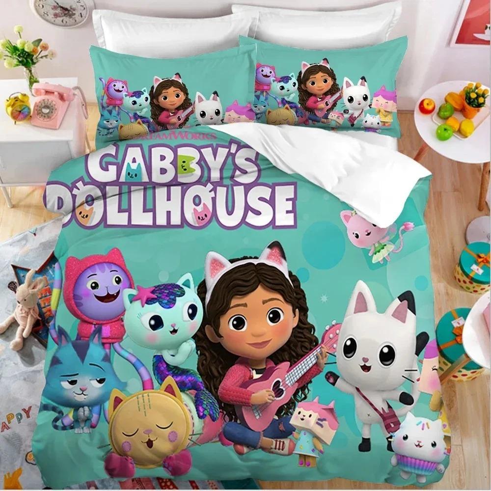 Gabby's Dollhouse Bedding Set,Kawaii Gabby's Dollhouse Duvet Cover Bed Linen Set Single Double Size,Bedclothes Quilt Cover