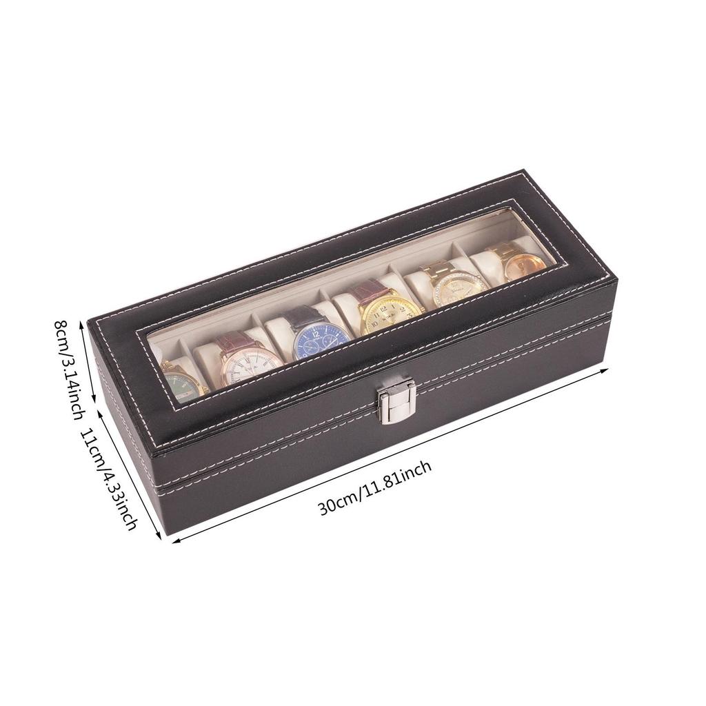 Schwarze Leder-Uhrenaufbewahrungsbox mit 12 Fächern und Perforationsmuster