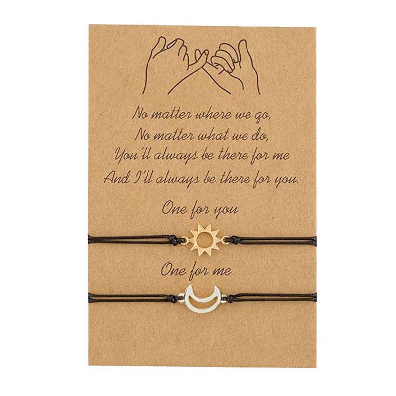 New Sun and Moon Wax Thread Woven Couple Bracelets - European & American Style Alloy Design