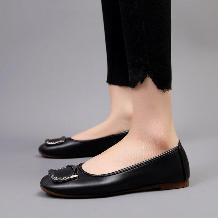 

Весна и Осень новая обувь-яичный рулет женская неглубокая мягкая подошва круглый носок нескользящая большой размер плоская женская одинарная обувь 35 чёрный