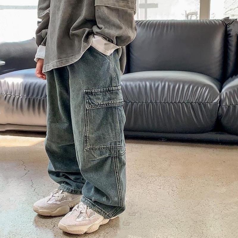 Children Boys Jeans Spring Autumn Kids Baby Boys Denim Pant Side Pockets Toddler Boys Loose Straight Pant Streetwear Boys Pants