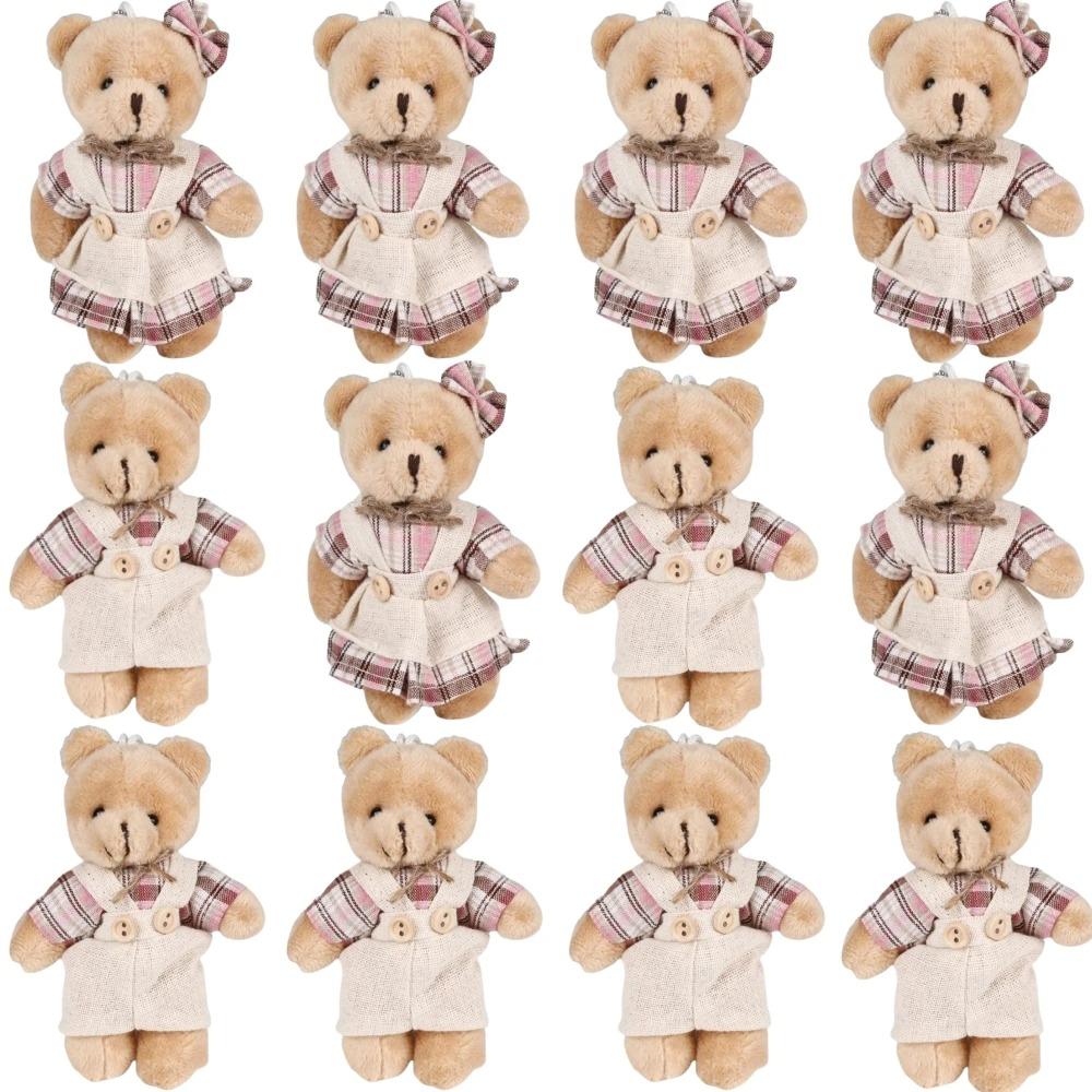 12-48PCS Mini Bear Stuffed Animal Toys Bulk 10cm Soft Plush Bears with Burlap Clothes for Baby Shower Birthday Party Decoration