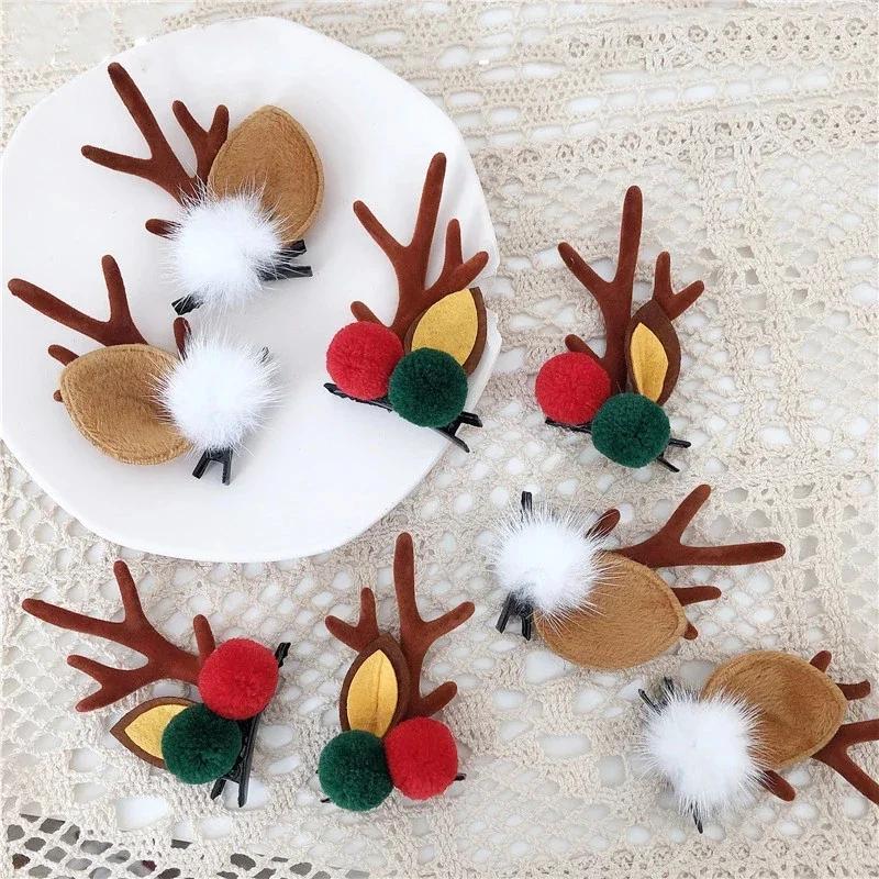 Christmas Antler Hair Clips Pendants Xmas Ornaments Merry Christmas Decor Gift for Girl Elk Hair AccessoriesHappy New Year