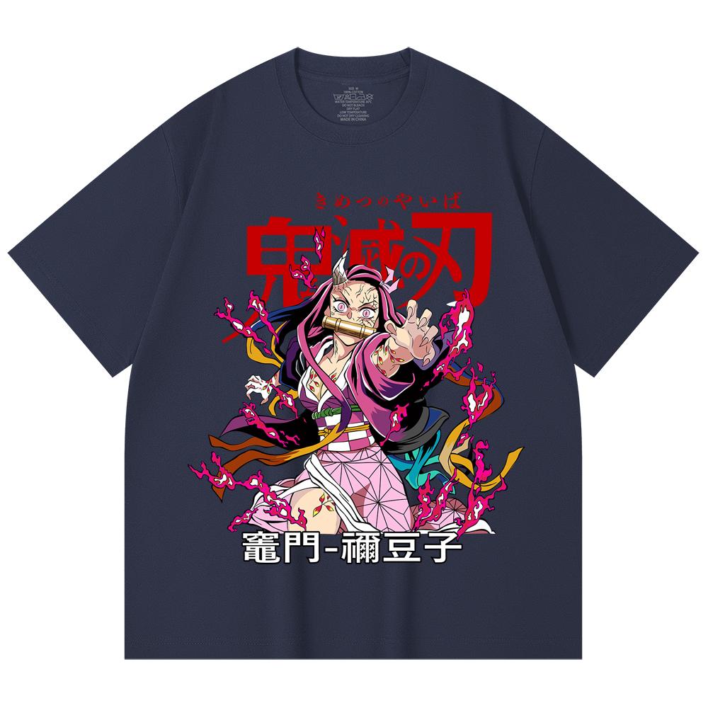 230 g/m² 100% Baumwolle Demon Slayer V72 Nezuko Aufdruck Unisex Schweres Baumwoll-T-Shirt