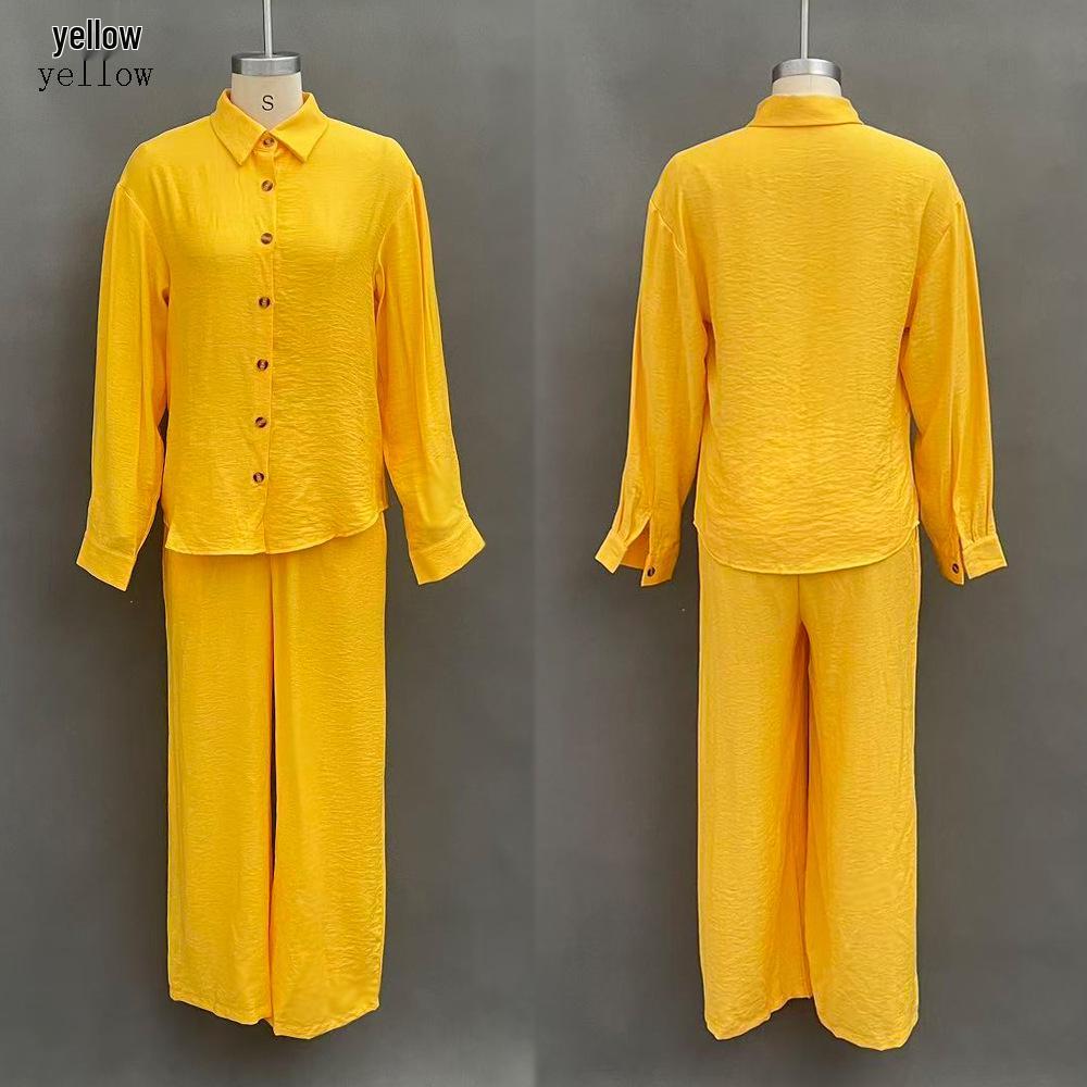 Women's Solid Color Long Sleeve Button Shirt & Pocketed Pants Set - 2025 Fashion