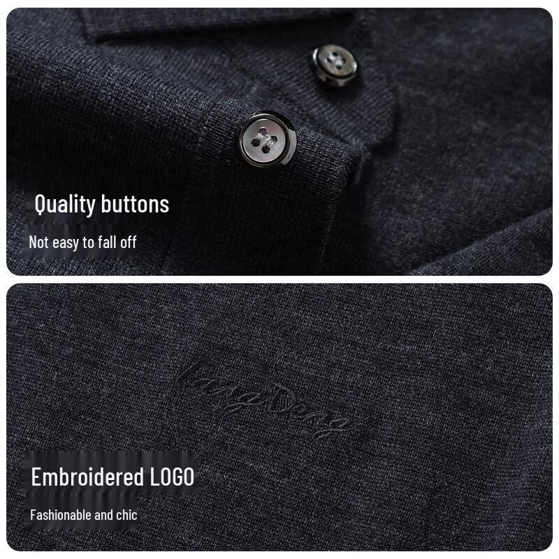 LANDUN Men's Long Sleeve Polo Wool Knit Sweater