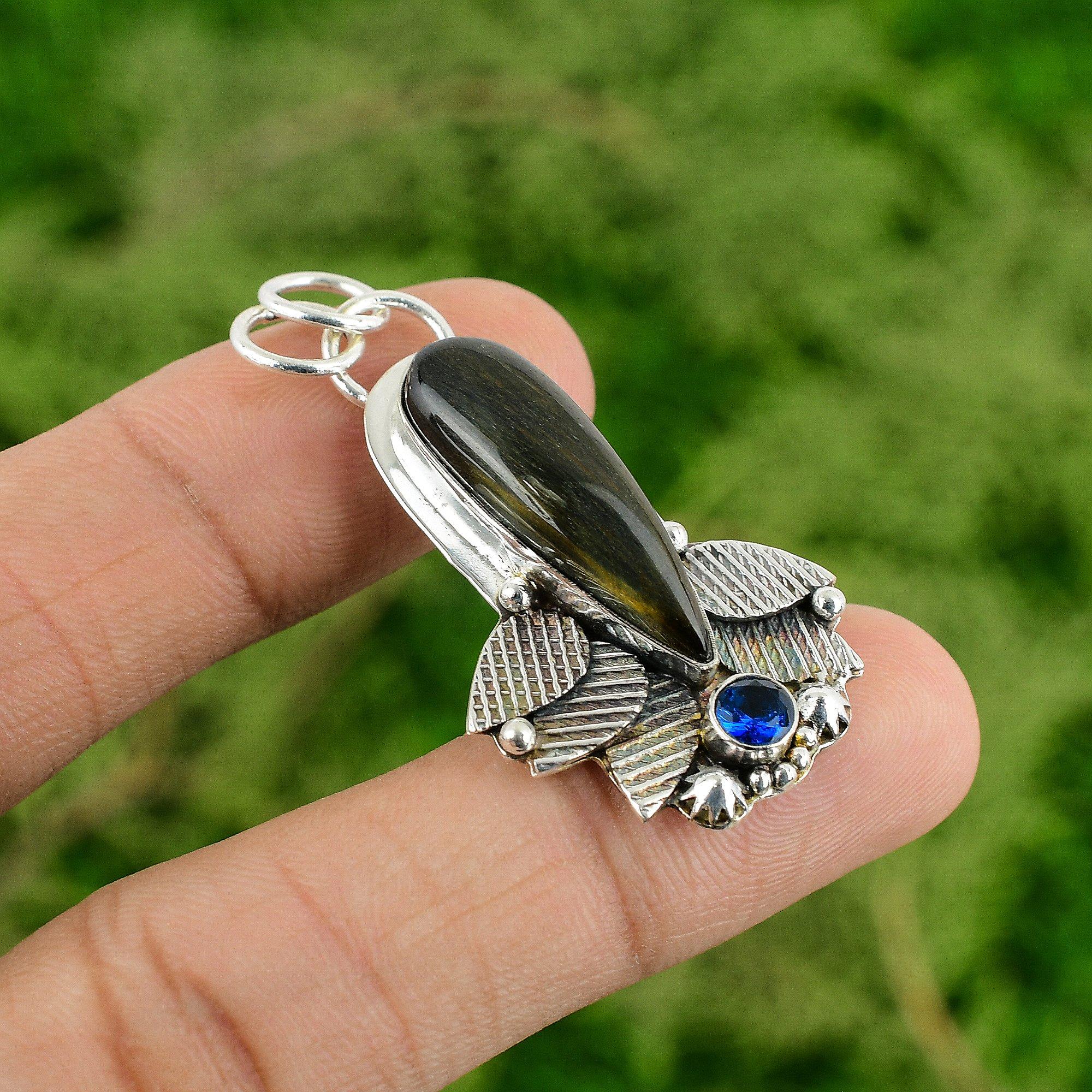 

Кулон из стерлингового серебра 925 пробы с грушевидным неллитовым драгоценным камнем и танзанитовым кварцем на годовщину