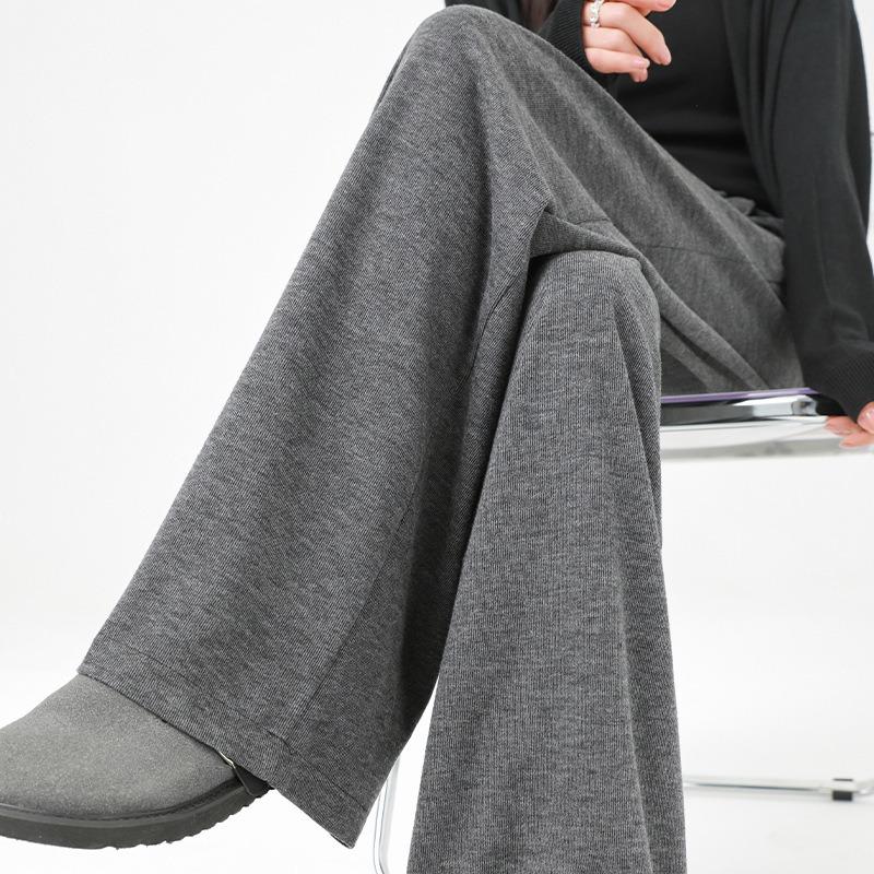 Gray glutinous rice pants women's spring and autumn soft waxy new narrow version high waist drape loose casual straight wide leg pants