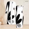 Women Plus Size Two Piece Set Long Sleeve Open Front Cardigan Sleeveless Bodycon Dress Black White Striped Printed