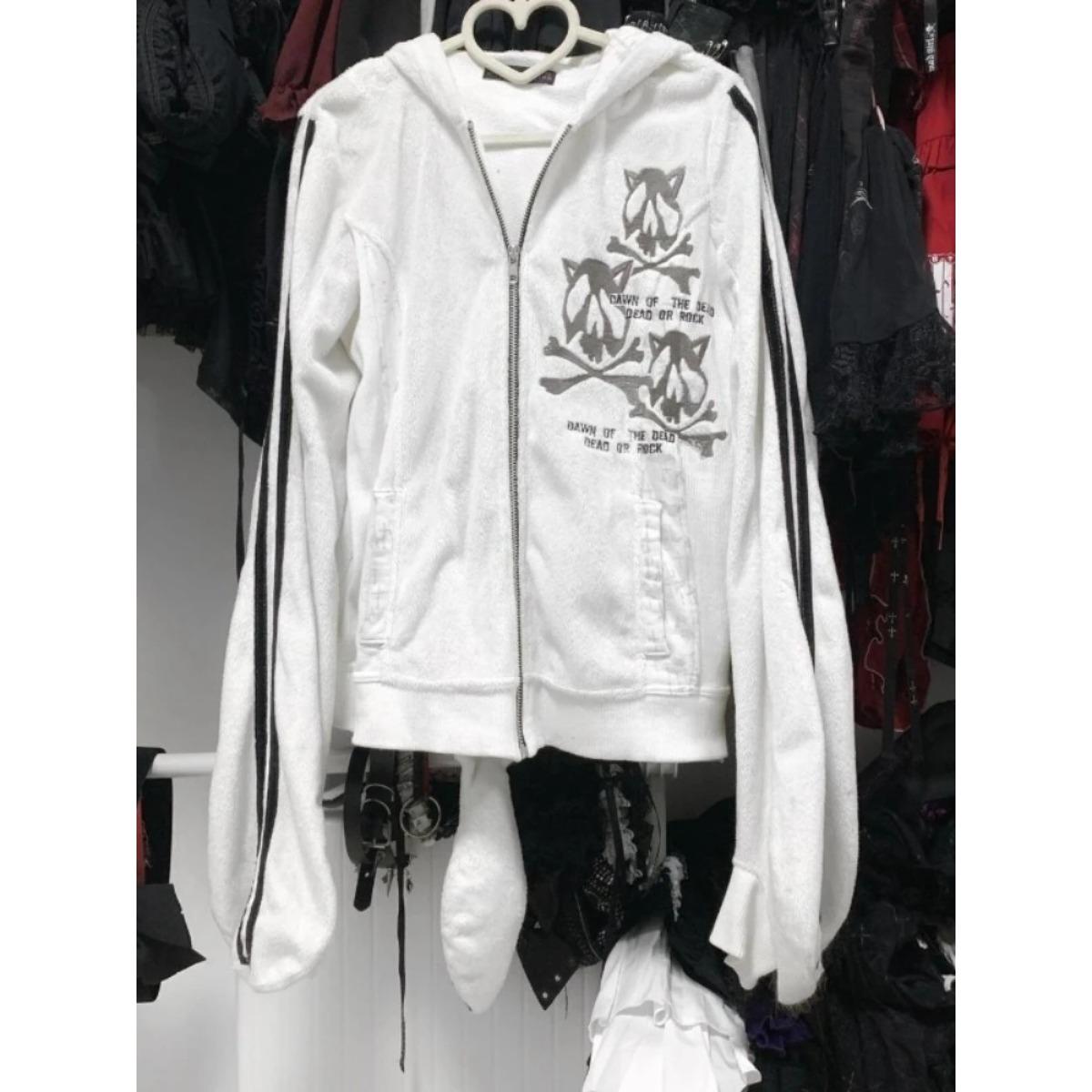 

VAYLA Топы в стиле Y2k Японские куртки Женская одежда Вышивка черепа Модные толстовки Повседневные худи на молнии L