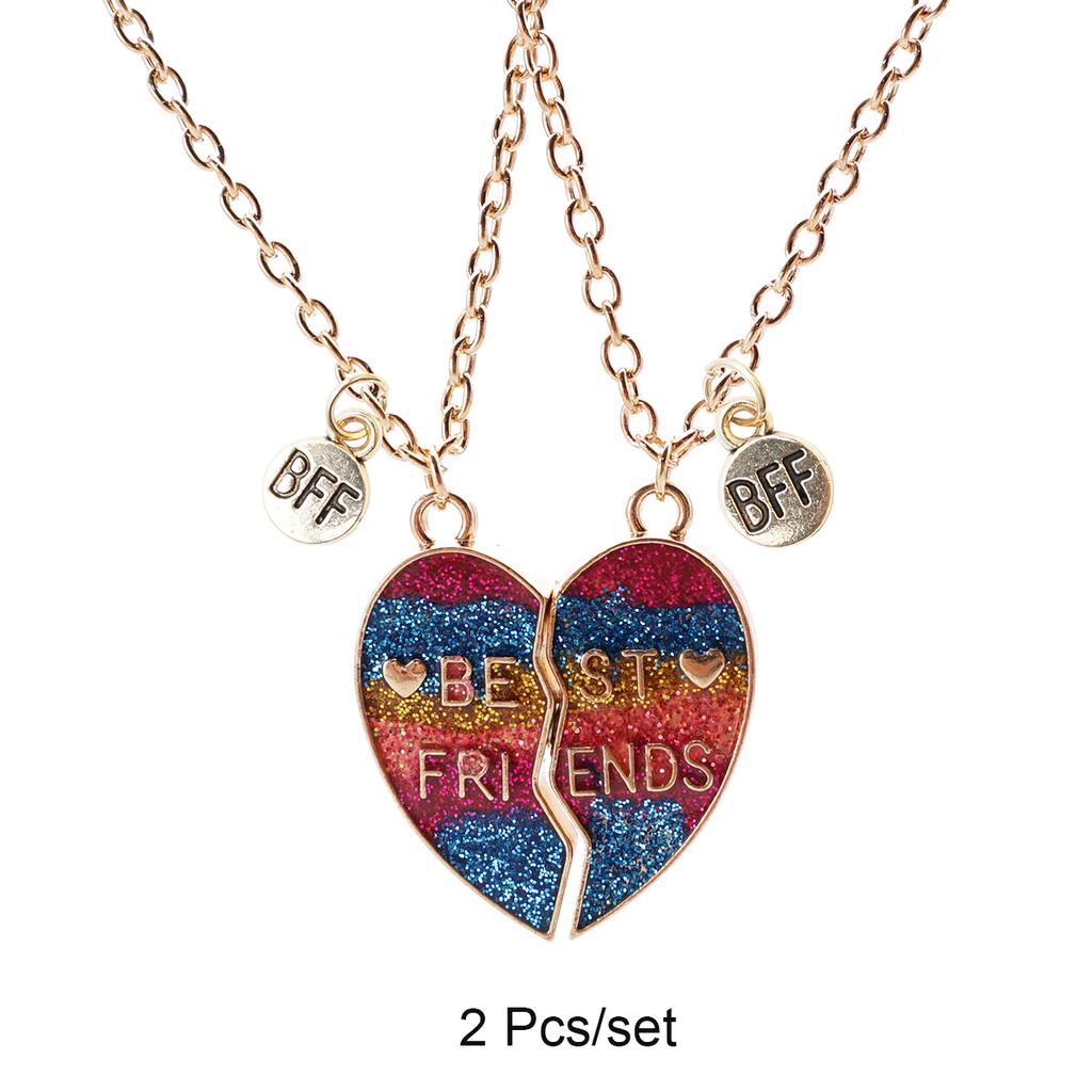 2 Stück/Set Beste Freunde Anhänger Halskette Für Frau Magnetisch Verstellbar Regenbogen Gänseblümchen Liebhaber Zerbrochenes Herz Kette BFF Schmuck Geschenke