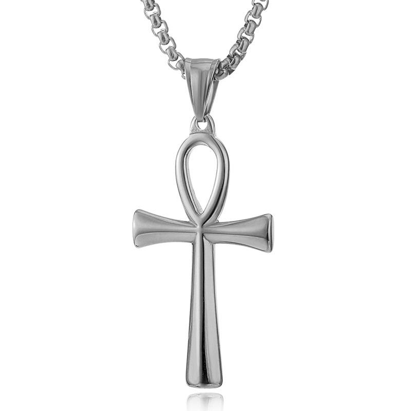 2024 Men's Simple Polished Egyptian Ankh Cross Pendant Necklace