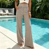 Women Wide Leg Pants Striped Pants, Summer Elastic Waist Casual Soft Lounge Trousers, Breathable Loose Fit Palazzo with Pockets