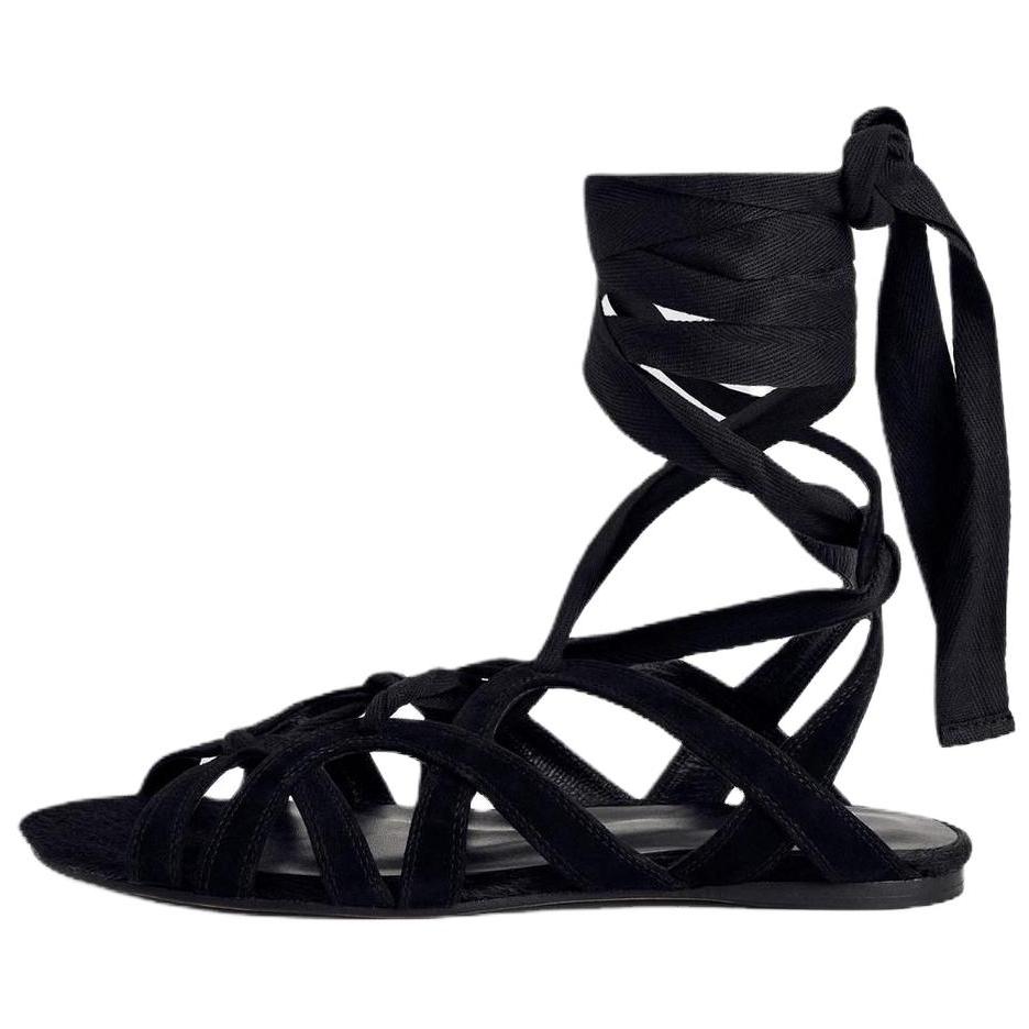 Zara Bobby Gillespie X  Kate Moss Collaboration Vintage Open-Toe Roman Sandals 1.5cm Women Sandals Black 1619610800