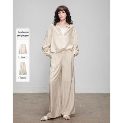 Women's Relaxed V-Neck Linen Blend Two-Piece Set