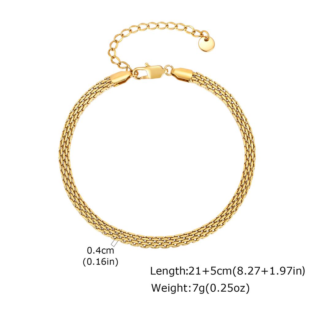 4/6mm Width Gold Plated Mesh Strap Chain Anklet for Women Stainless Steel Adjustable Ankle Bracelet Waterproof Simple Jewelry